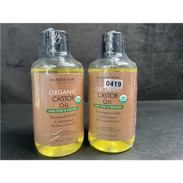 Lot of 2 Majestic Pure Organic Castor Oil (236ml) Therapeutic Grade, Cold Pressed - New