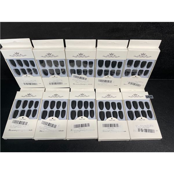 10 Boxes of Black Matte Press-On Nails/Glue-On False Nails; Almond-Shape - New