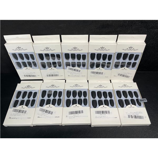 10 Boxes of Black Matte Press-On Nails/Glue-On False Nails; Almond-Shape - New
