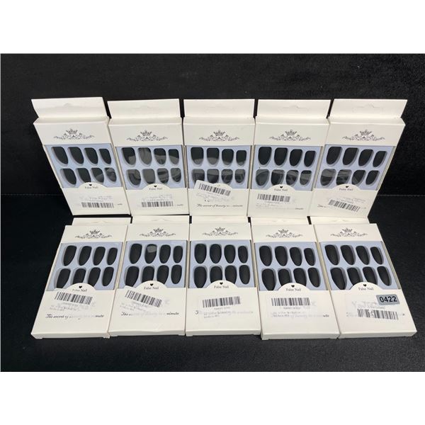 10 Boxes of Black Matte Press-On Nails/Glue-On False Nails; Almond-Shape - New