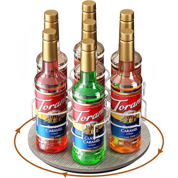Rotating Coffee Syrup/Bottle Organizer Rack - 7-Bottle Countertop Bottle Storage Rack- New in Box