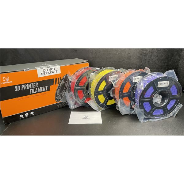 4-Pack of Tecbears 3D Printer Filament - PLA 1.75mm Filament (Yellow, Blue, Orange, Purple) - New