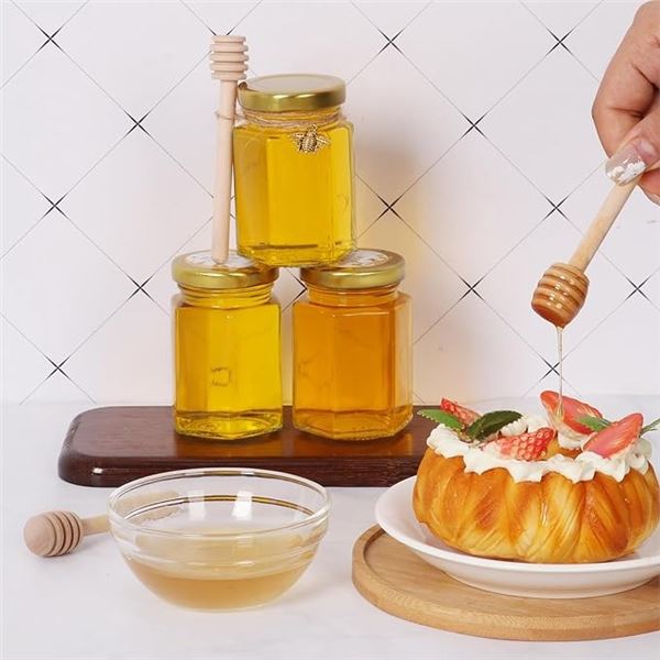 29pcs Mini Glass Honey Jars with Wood Dippers (4oz) Mini Glass Jars with Lids - New