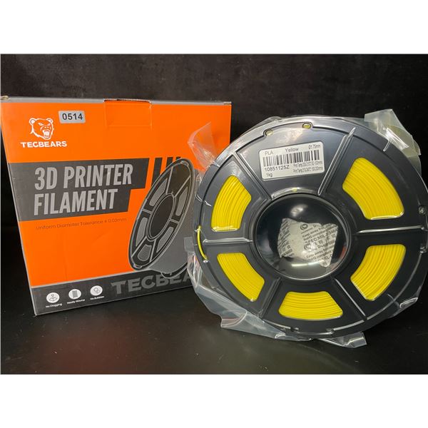 1 Roll of Tecbears PLA 3D Printer Filament - Yellow - 1.75mm (1KG) Roll - New Sealed