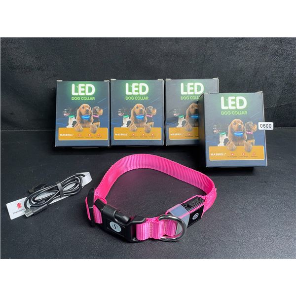 4 Masbrill LED Light-Up Dog Collars - Rechargeable/Rainproof Super-Bright Design (Size S - Pink) New
