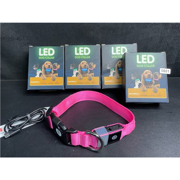 4 Masbrill LED Light-Up Dog Collars - Rechargeable/Rainproof Super-Bright Design (Size S - Pink) New