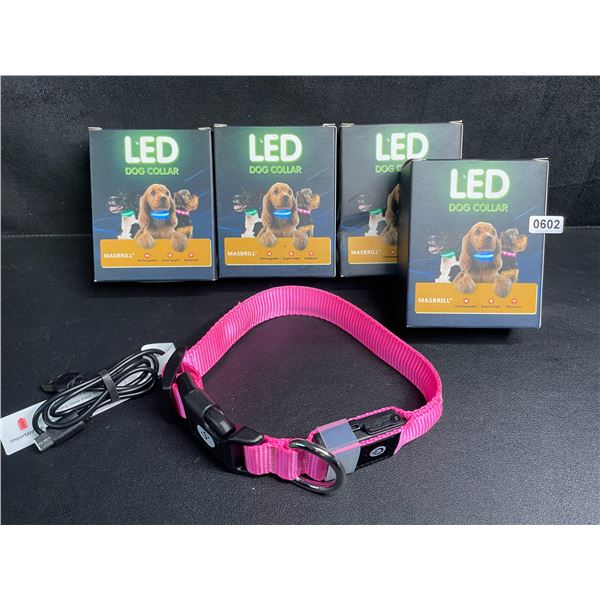 4 Masbrill LED Light-Up Dog Collars - Rechargeable/Rainproof Super-Bright Design (Size S - Pink) New