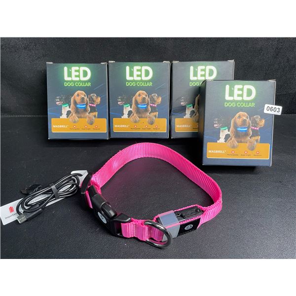 4 Masbrill LED Light-Up Dog Collars - Rechargeable/Rainproof Super-Bright Design (Size S - Pink) New