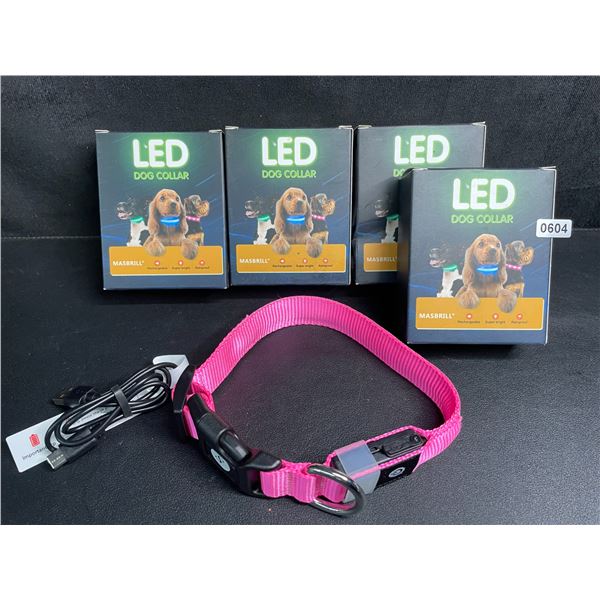 4 Masbrill LED Light-Up Dog Collars - Rechargeable/Rainproof Super-Bright Design (Size S - Pink) New