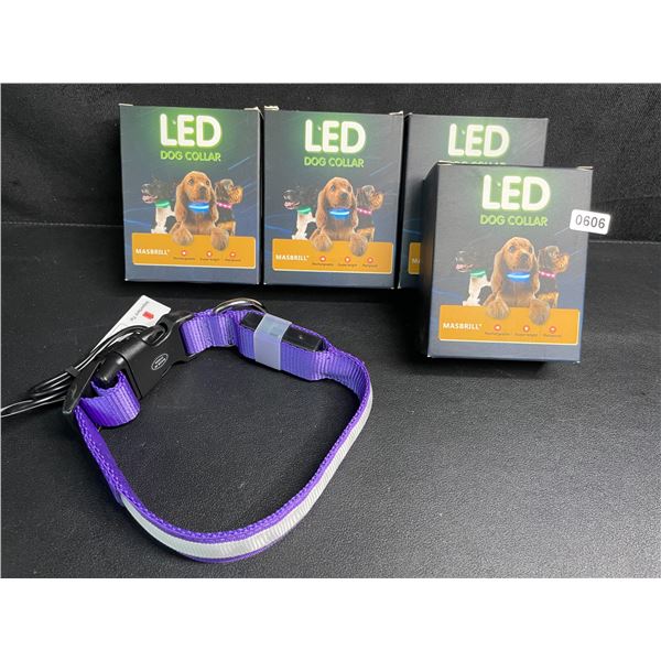 4 Masbrill LED Light-Up Dog Collars - Rechargeable/Rainproof Super-Bright Design (Size S - Purple)