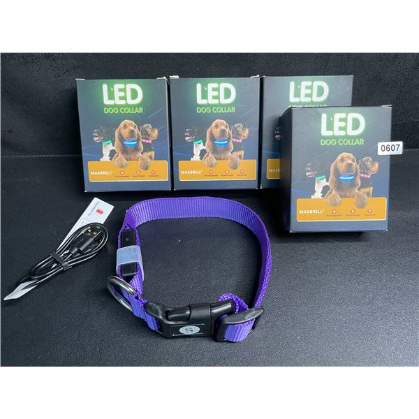 4 Masbrill LED Light-Up Dog Collars - Rechargeable/Rainproof Super-Bright Design (Size S - Purple)