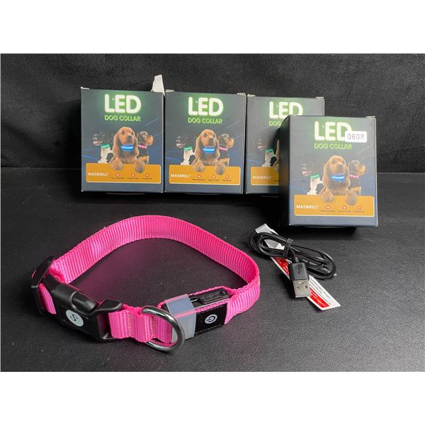 4 Masbrill LED Light-Up Dog Collars - Rechargeable/Rainproof Super-Bright Design (S - Purple/Pink)