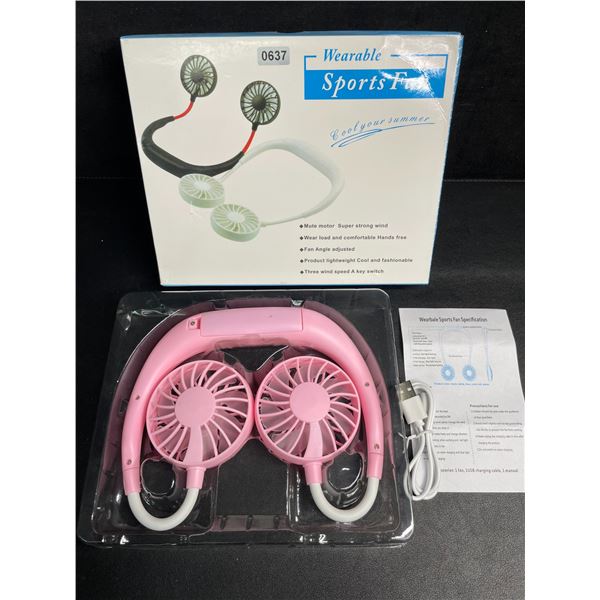 Wearable/Wrap-Around-Neck Sports Fan/Cooling Neck Fan (Pink) Rechargeable Neck Fan - New