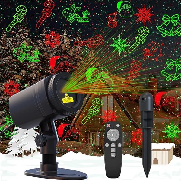 Outdoor Laser Christmas Projector Light w/ Remote Control - Multiple Classic Patterns/Designs - New