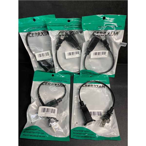 Lot of 5 Short Extension Cords (1FT) 2 Prong Power Extension Short Cords - New