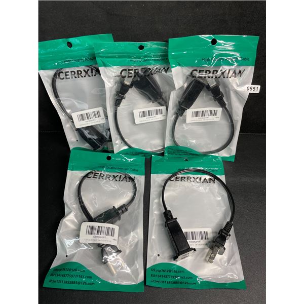 Lot of 5 Short Extension Cords (1FT) 2 Prong Power Extension Short Cords - New