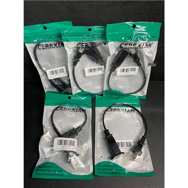 Lot of 5 Short Extension Cords (1FT) 2 Prong Power Extension Short Cords - New