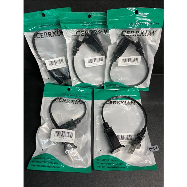 Lot of 5 Short Extension Cords (1FT) 2 Prong Power Extension Short Cords - New