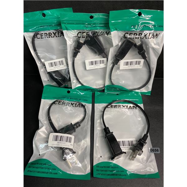 Lot of 5 Short Extension Cords (1FT) 2 Prong Power Extension Short Cords - New