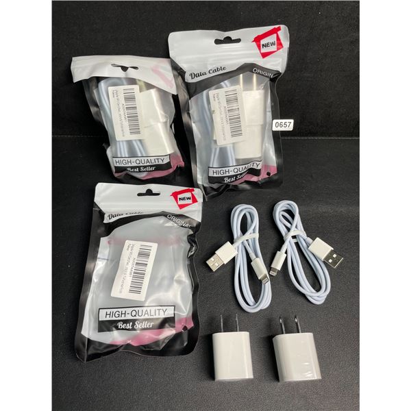 6 Sets of Lightning to USB-A Charging Cords for Apple Devices (6x Cords & 6x Wall Blocks) - New