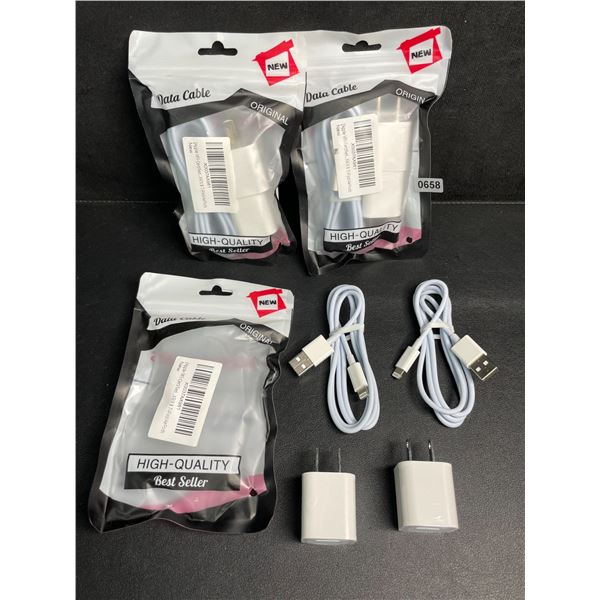 6 Sets of Lightning to USB-A Charging Cords for Apple Devices (6x Cords & 6x Wall Blocks) - New
