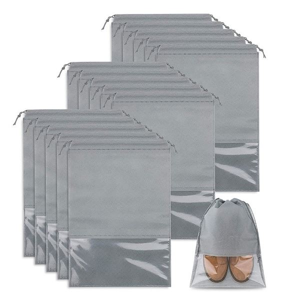 15-Pack of Travel Shoe Bags/Shoe Storage Bags - Drawstring Design (Grey) - New