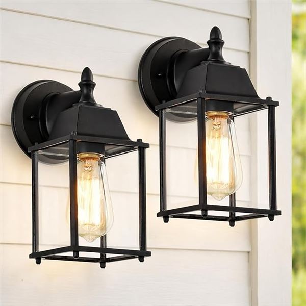 2-Pack Outdoor Wall Lanterns/Exterior Light Fixtures with Clear Glass for Front Door/Porch - New