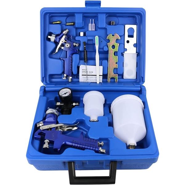 HVLP 2-Sprayer Paint Gun Set - Air Gravity Spray Gun Tool Set w/ Hard Storage Case - New!