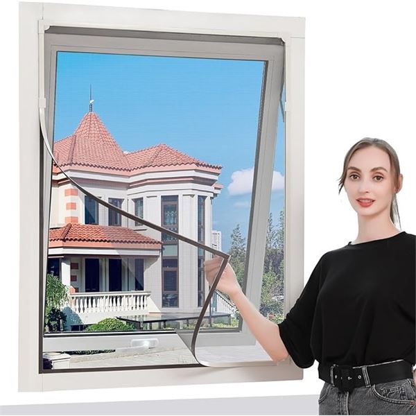 DIY Magnetic Mesh Window Screen Kit; Adjustable Size - Fits Windows Max 56" x 35" - New