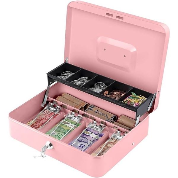 Metal Cash Box/Money Lock Box with Key - Pink - Portable Money Box - New Sealed!