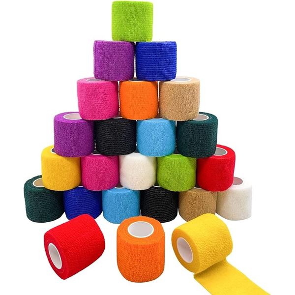 24-Pack of Self Adhesive Bandage Wraps/Tensor Bandage Rolls for Sports/First Aid Use (Multi-Color)
