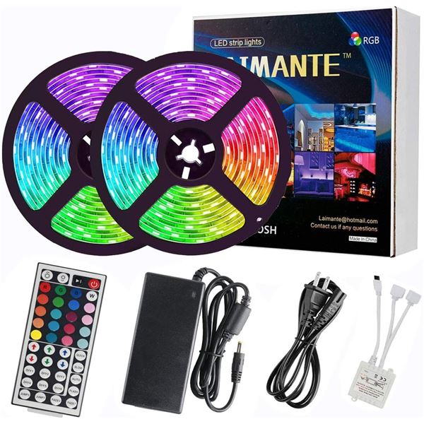 32.8FT LED RGB Strip Light Kit for Indoors - Remote Control, 20 Colours & 5 Light Modes - New