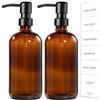Image 1 : 2-Pack Amber Glass Soap Dispensers (17oz) with Rustproof Pump & Labels - New