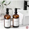 Image 2 : 2-Pack Amber Glass Soap Dispensers (17oz) with Rustproof Pump & Labels - New