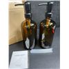 Image 7 : 2-Pack Amber Glass Soap Dispensers (17oz) with Rustproof Pump & Labels - New