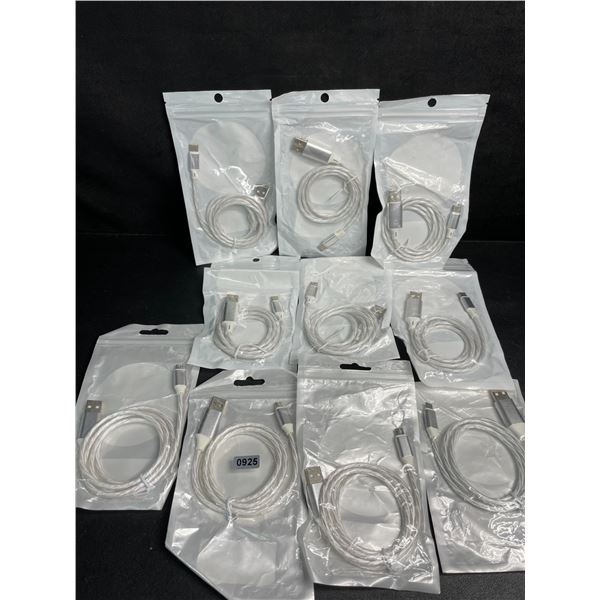 Lot of 4PC Micro-USB & 6PC USB-C to USB-A Charging Cords - New