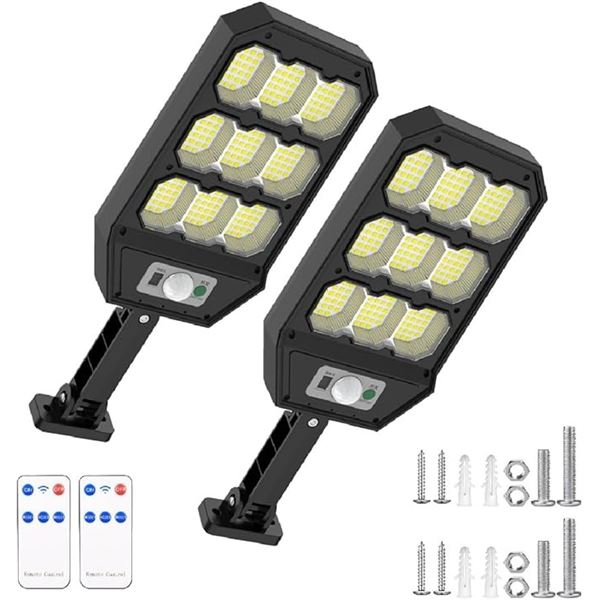 2-Pack LED Solar Street Lights for Outdoors w/ Remote Control; Motion Sensor Solar Security Lights