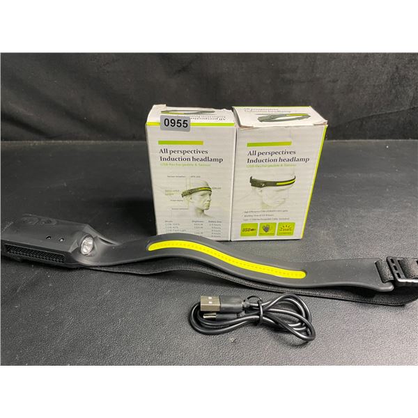 2-Pack of USB-Rechargeable COB LED Headlamps/Work Lights with Sensor - New