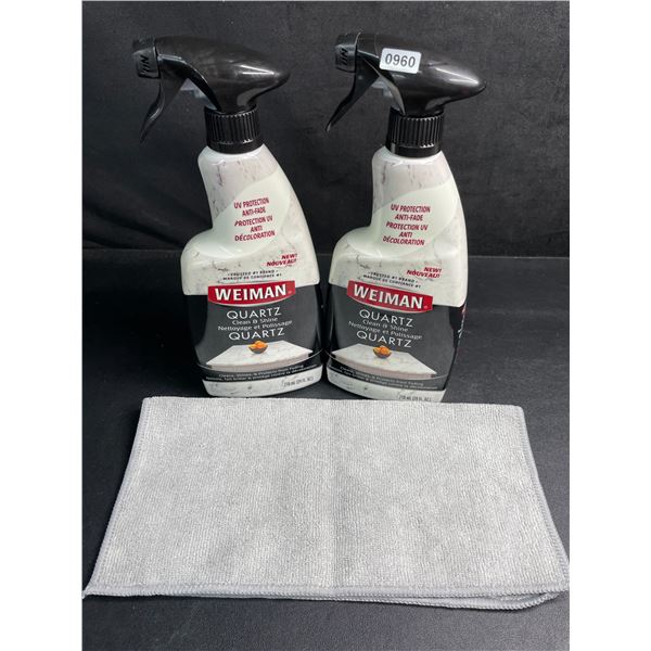 2-Pack of Weiman Quartz Clean & Shine Sprays (710ml) with Microfiber Cleaning Cloth - New