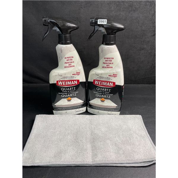 2-Pack of Weiman Quartz Clean & Shine Sprays (710ml) with Microfiber Cleaning Cloth - New
