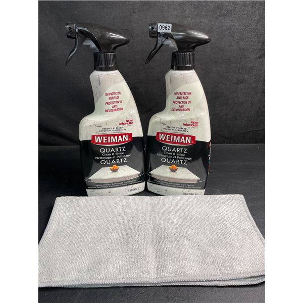 2-Pack of Weiman Quartz Clean & Shine Sprays (710ml) with Microfiber Cleaning Cloth - New