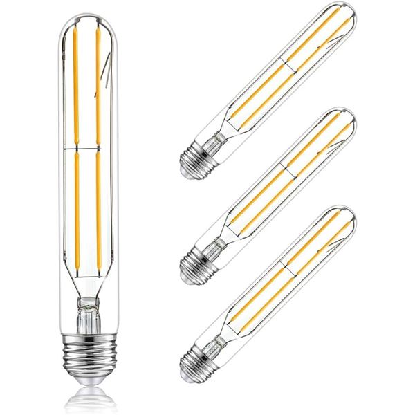 4-Pack of T10 LED Bulbs, 60W 7.3" Long Tubular Light Bulbs; 3000K Warm White, E26 Base - New