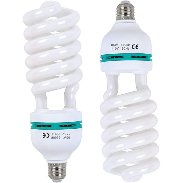 2-Pack of 85W Spiral Light Bulbs; E27 Socket for Photography/Photo/Video Studio Lighting - New