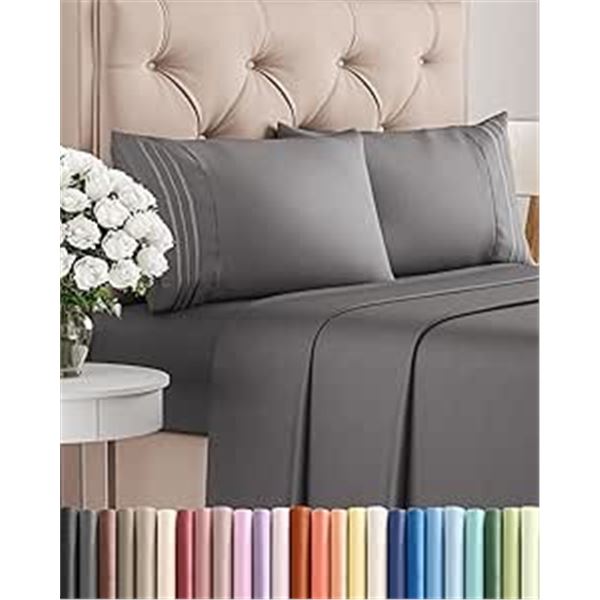 CGK Linens 4PC Queen-Size Bed Sheet Set (Dark Grey) Comfy/Breathable & Cooling Sheets - New