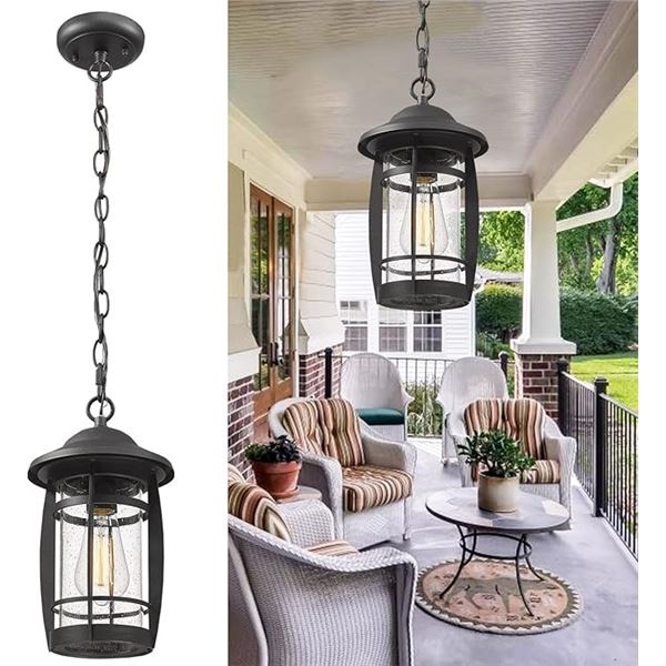 Luminzone Outdoor Pendant Light for Porch/Exterior - Hanging Lantern Light (Black) - New