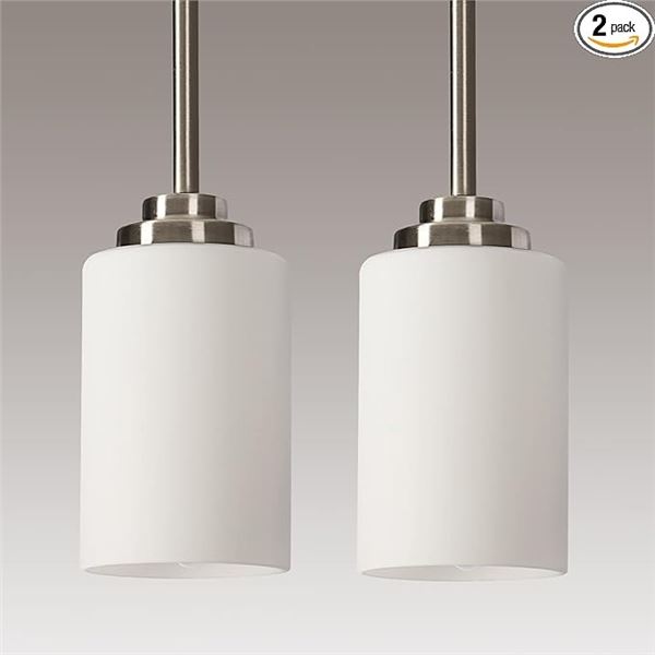 2-Pack White Mini Pendant Light Fixtures/Indoor Modern Pendant Lights w/ Adjustable Height - New
