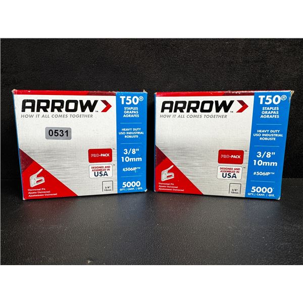 2 Boxes of Arrow T50 3/8" 10mm Staples - (10,000pcs Total - 5000 PER Pack) - Brand New