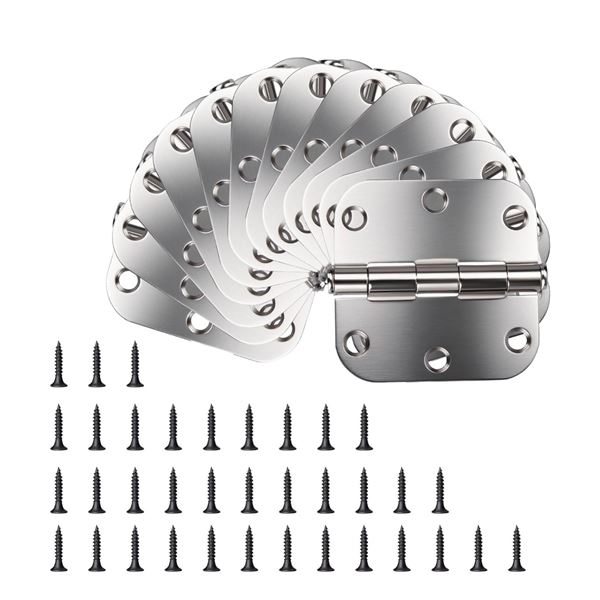 12-Pack of Heavy Duty 3 Inch Rounded Silver Metal Door Hinges for Exterior/Interior - New