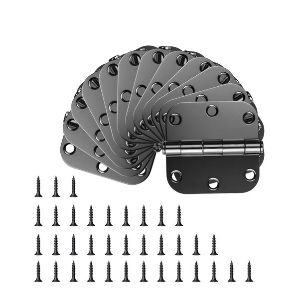 12-Pack of Heavy Duty 3 Inch Rounded Black Metal Door Hinges for Exterior/Interior - New