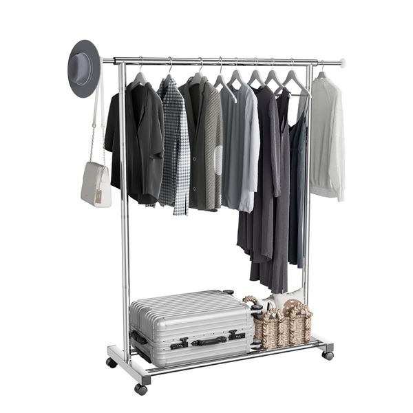 Portable Rolling Wardrobe/Clothing Garment Rack - Silver - New